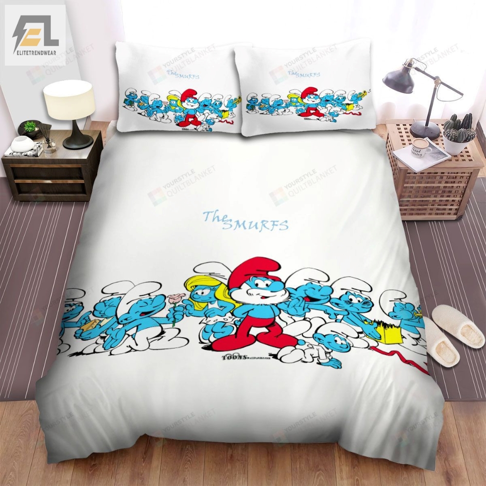 The Smurfs Characters Vintage Drawings Bed Sheets Spread Duvet Cover Bedding Sets 