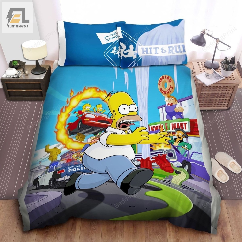 The Simpsons Hit And Run Video Game Promo Art Bed Sheets Duvet Cover Bedding Sets 