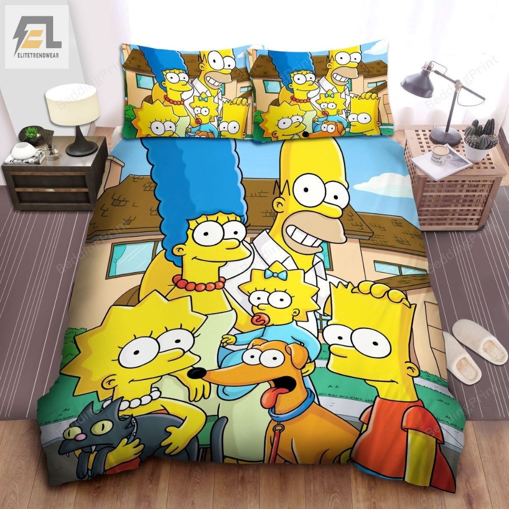 The Simpsons Family Photograph In Front Of Their House Bed Sheets Duvet Cover Bedding Sets 