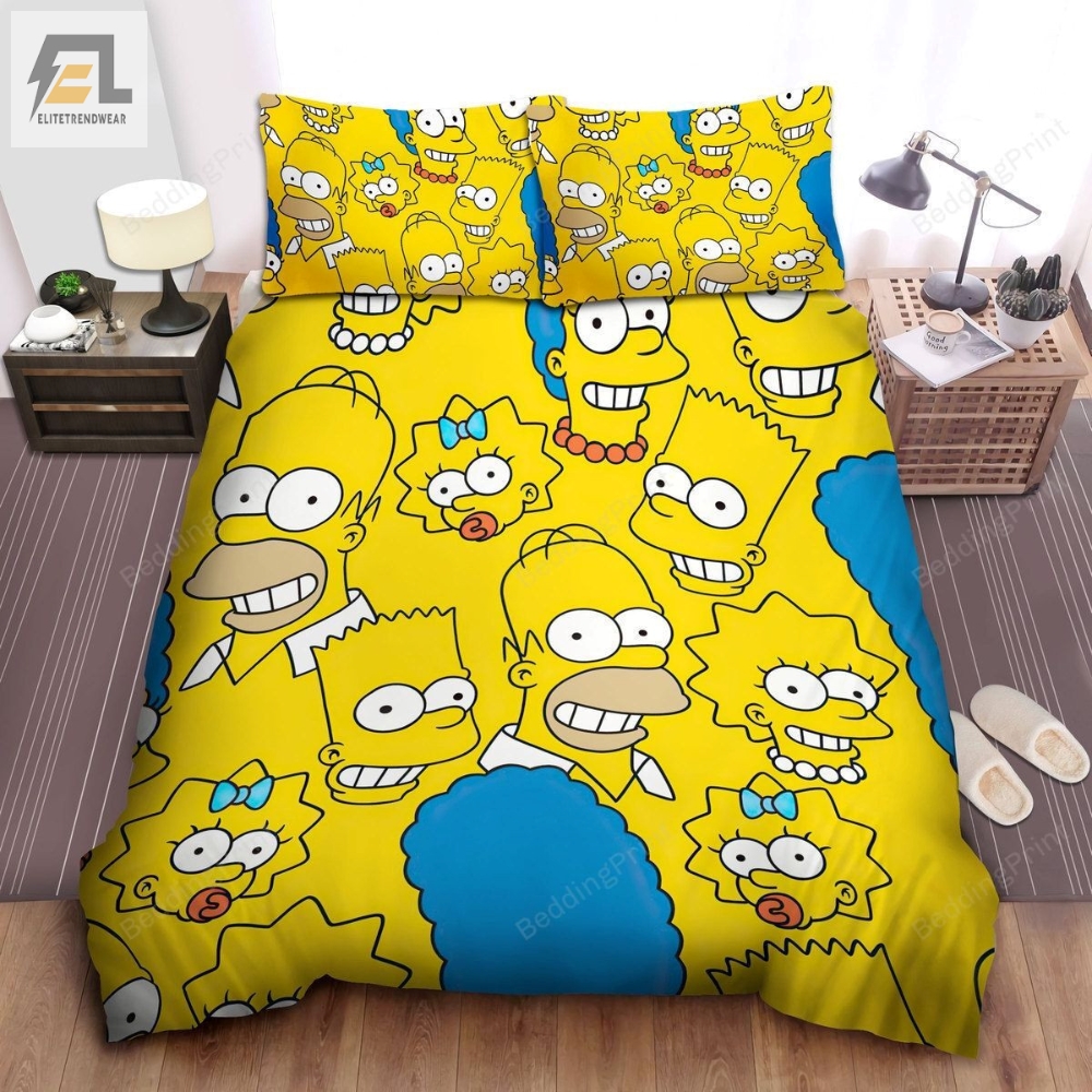 The Simpson Family Members Faces Pattern Bed Sheets Duvet Cover Bedding Sets 