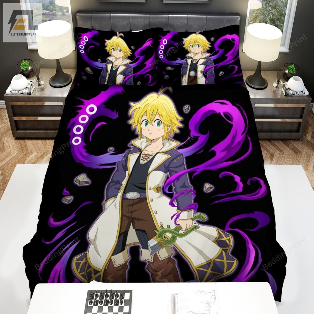 The Seven Deadly Sins Meliodas With Purple Dragon Silhouette Bed Sheets Duvet Cover Bedding Sets 
