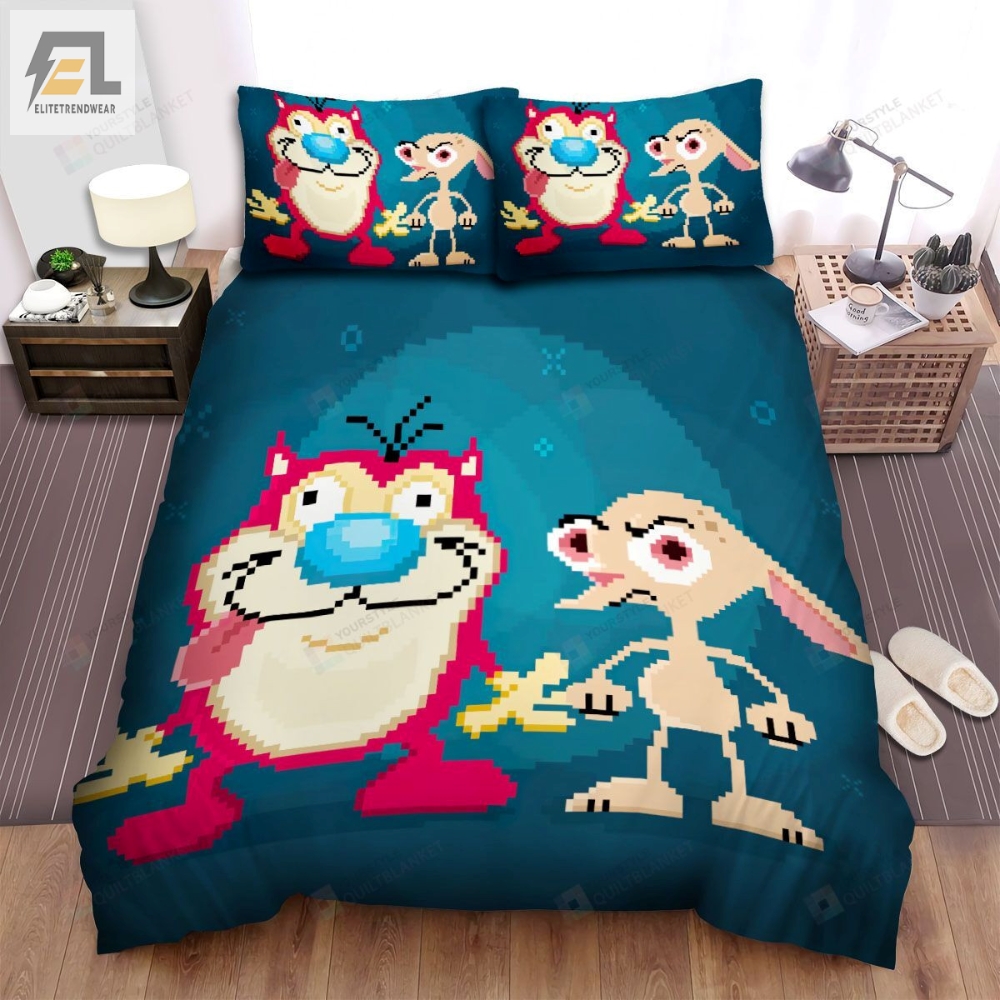 The Ren And Stimpy Show Pixel Art Bed Sheets Spread Duvet Cover Bedding Sets 