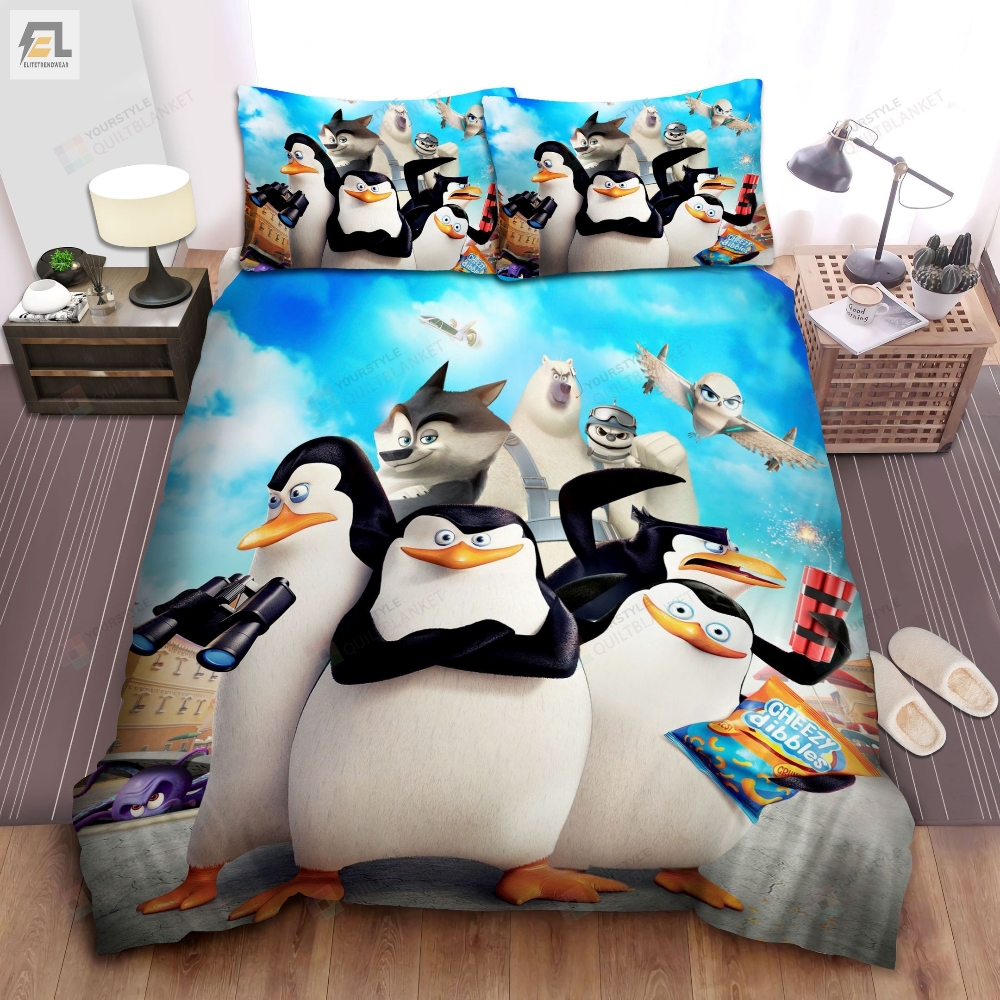 The Penguins Of Madagascar Movie Poster Bed Sheets Spread Comforter Duvet Cover Bedding Sets 