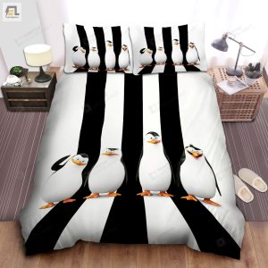 The Penguins Of Madagascar In Black White Stripes Background Characters Artwork Bed Sheets Spread Comforter Duvet Cover Bedding Sets elitetrendwear 1 1