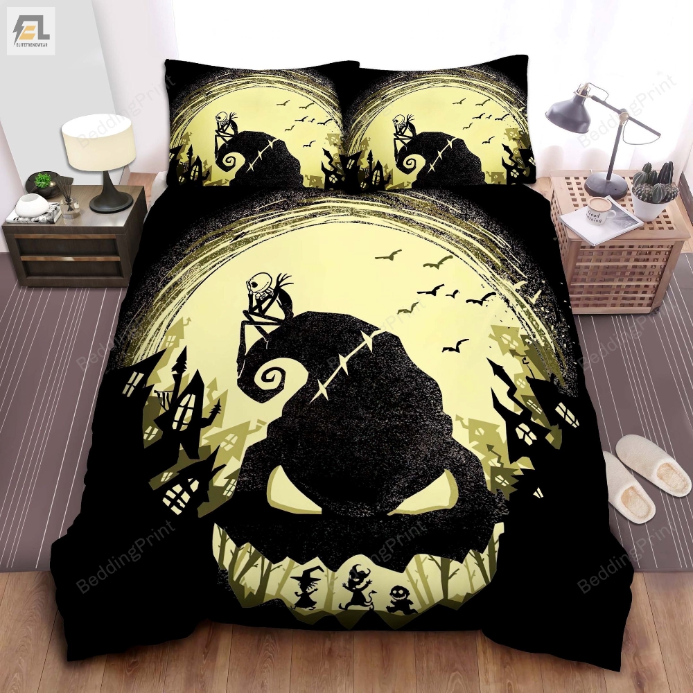 The Nightmare Before Christmas Jack Skellington And Scary Silhouettes Bed Sheets Duvet Cover Bedding Sets 