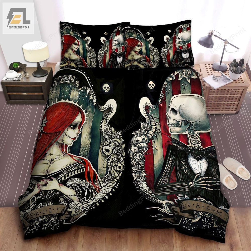 The Nightmare Before Christmas Jack  Sally Artistic Drawing Bed Sheets Duvet Cover Bedding Sets 