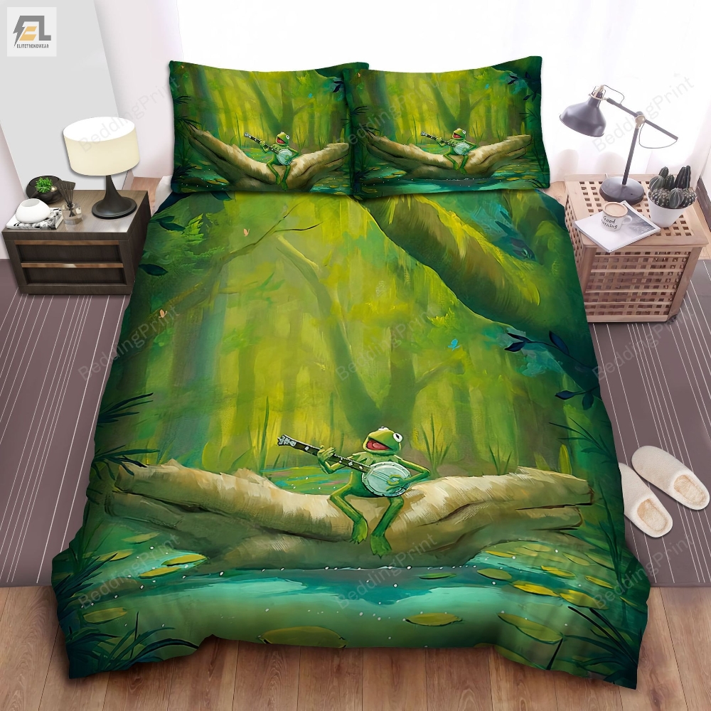 The Muppets Kermit The Frog Singing And Playing Banjo In Jungle Painting Bed Sheets Duvet Cover Bedding Sets 