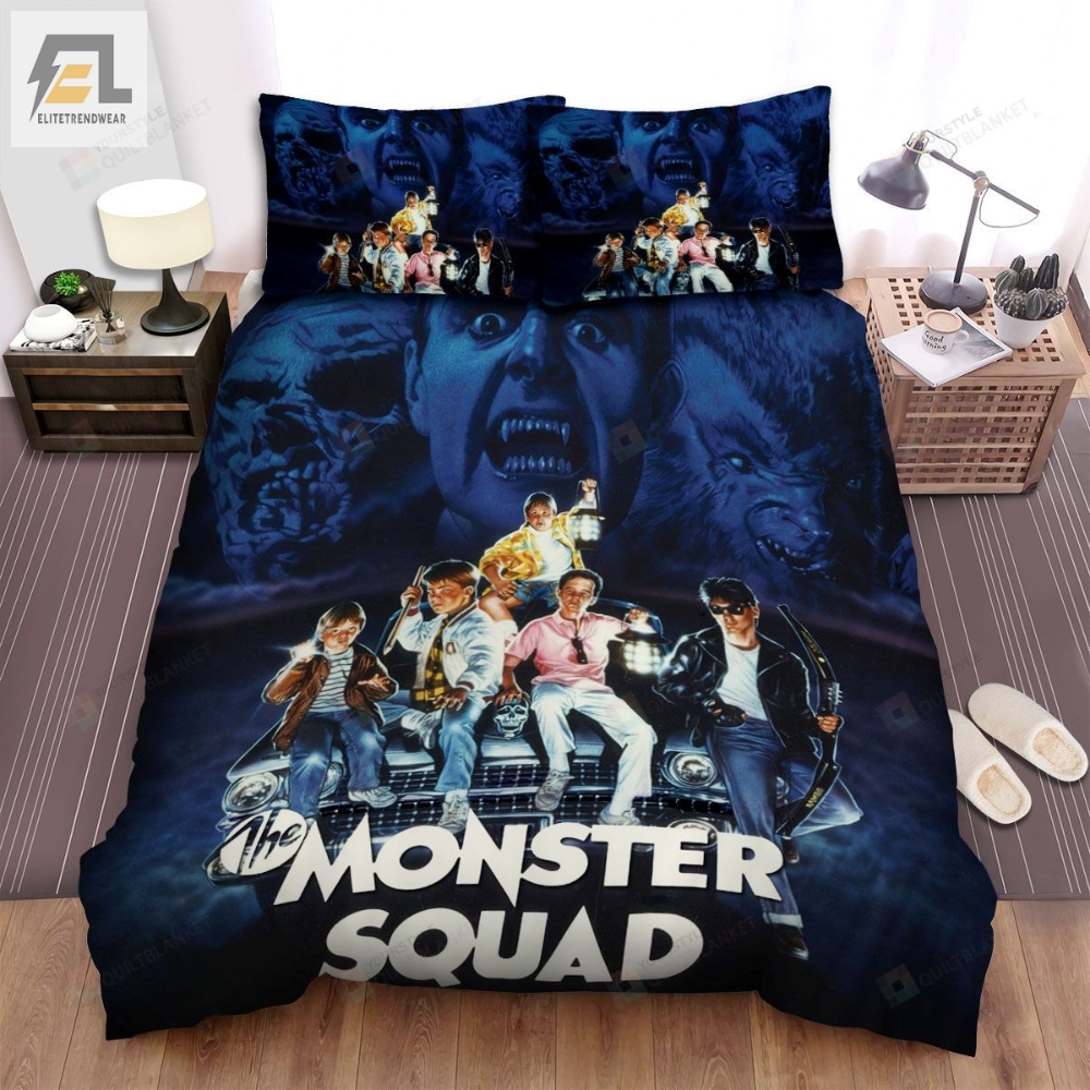 The Monster Squad Kids On The Car With Monster Background Movie Poster Bed Sheets Spread Comforter Duvet Cover Bedding Sets 