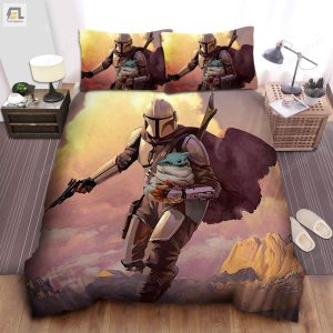 The Mandalorian Rescuing Baby Yoda Painting Bed Sheets Duvet Cover Bedding Sets elitetrendwear 1 1