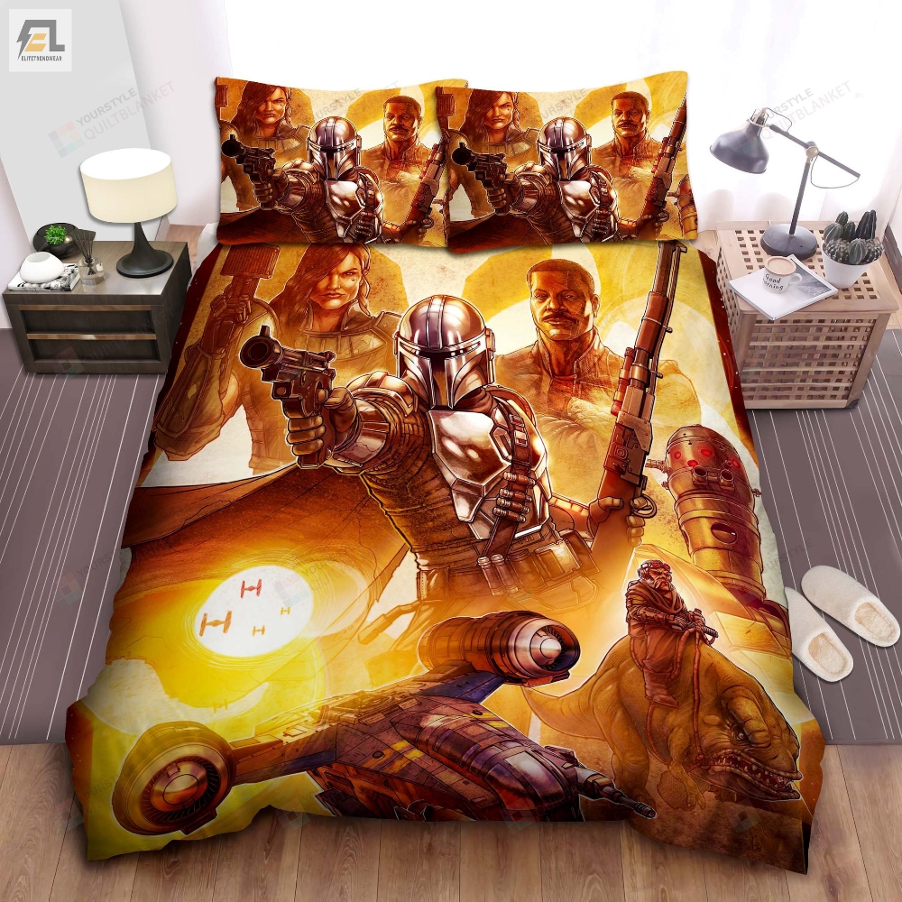 The Mandalorian Characters In Comic Art Bed Sheets Spread Comforter Duvet Cover Bedding Sets 