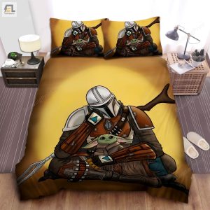 The Mandalorian Holding Grogu While Sleeping Illustration Bed Sheets Duvet Cover Bedding Sets elitetrendwear 1 1