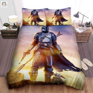 The Mandalorian And Baby Grogu On The Cliff Illustration Bed Sheets Duvet Cover Bedding Sets elitetrendwear 1 1