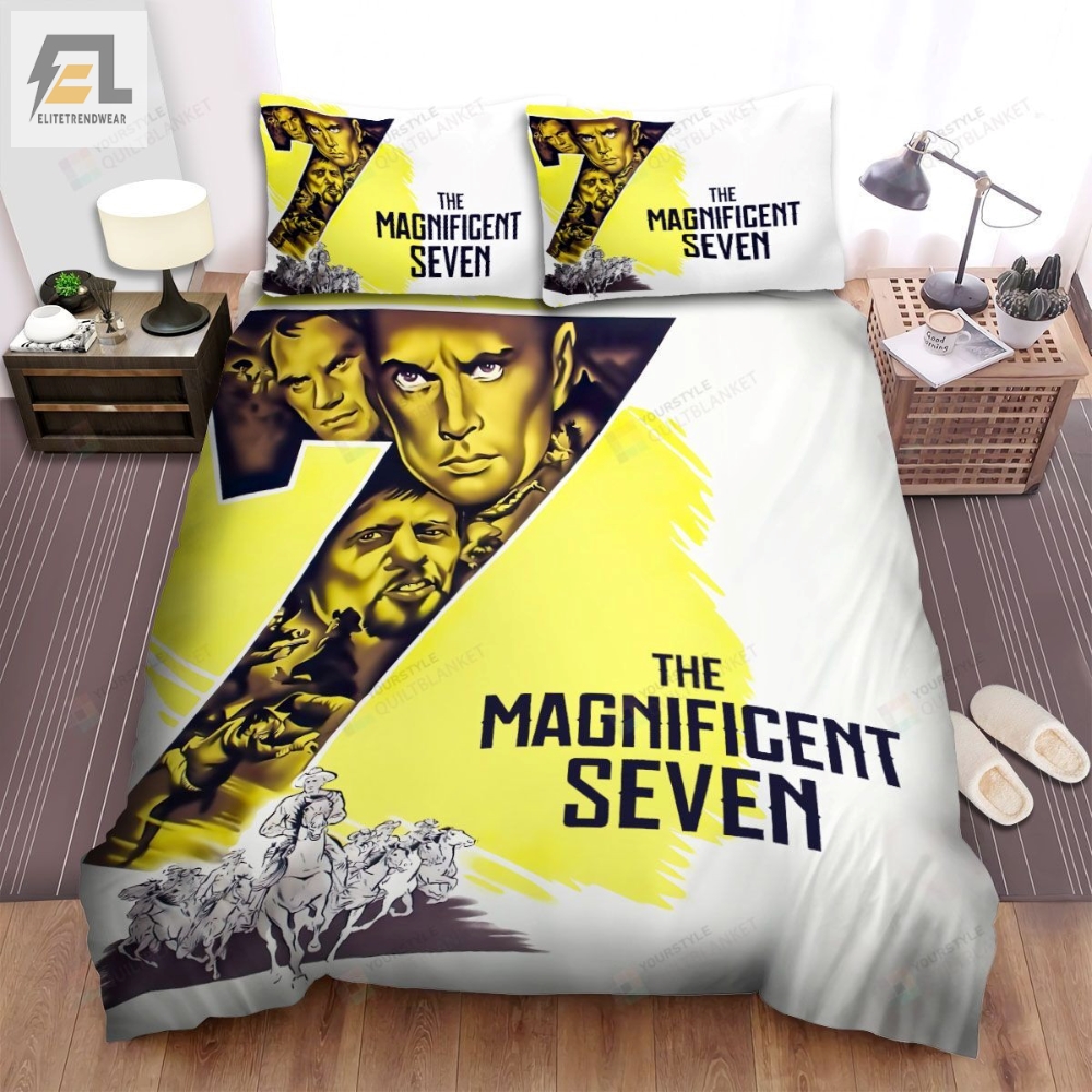 The Magnificent Seven 1960 White And Yellow Painting Movie Poster Bed Sheets Spread Comforter Duvet Cover Bedding Sets 