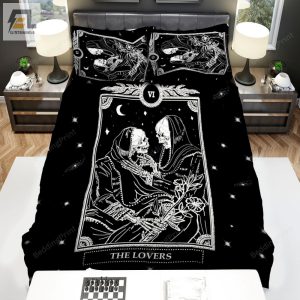 The Lovers Tarot Card With Black White Skulls Bed Sheets Duvet Cover Bedding Sets elitetrendwear 1 1