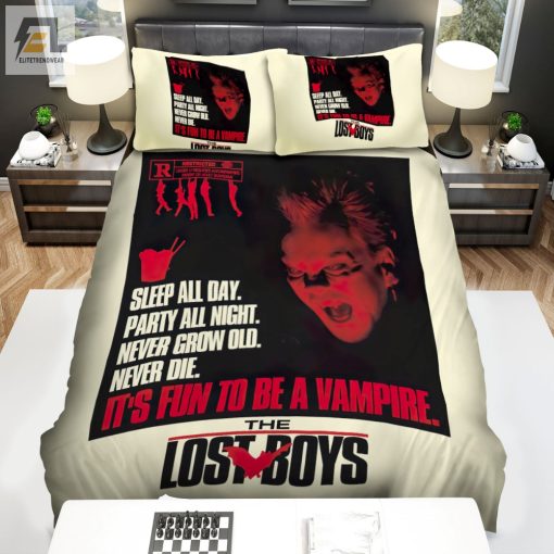The Lost Boys Sleep All Day Party All Night Never Grow Old Never Die Itas Fun To Be A Vampire Movie Poster Ver 3 Bed Sheets Spread Comforter Duvet Cover Bedding Sets elitetrendwear 1