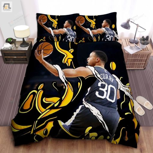 Golden State Warriors Stephen Curry Layup Illustration Bed Sheet Duvet Cover Bedding Sets elitetrendwear 1 3