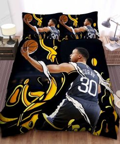 Golden State Warriors Stephen Curry Layup Illustration Bed Sheet Duvet Cover Bedding Sets elitetrendwear 1 7