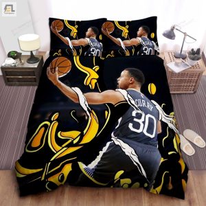 Golden State Warriors Stephen Curry Layup Illustration Bed Sheet Duvet Cover Bedding Sets elitetrendwear 1 7