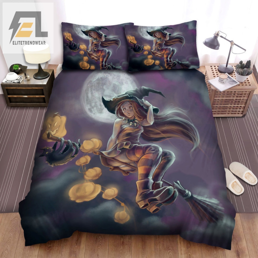 Get Spooked In Style Halloween Witch Cat Bedding Set