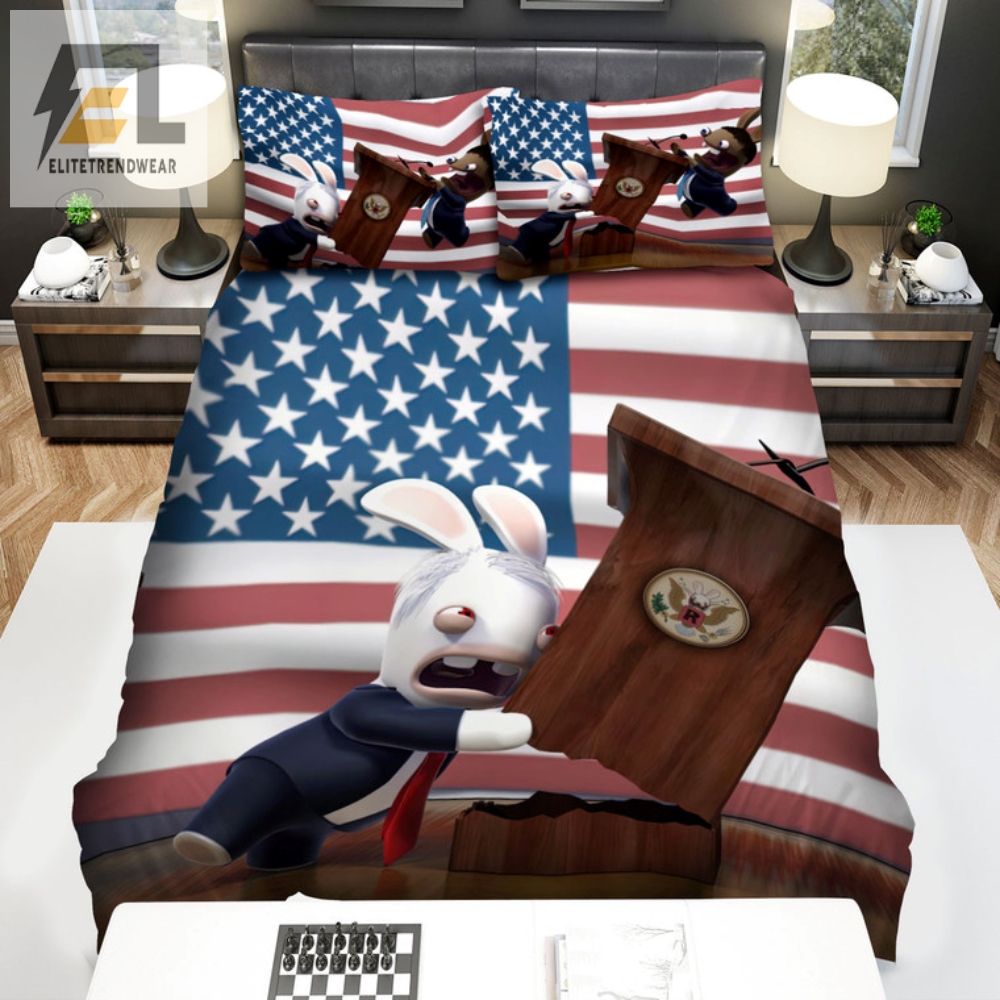 Rabbid Fighting For Microphone Duvet Cover  Get Ready To Sleep With A Bang