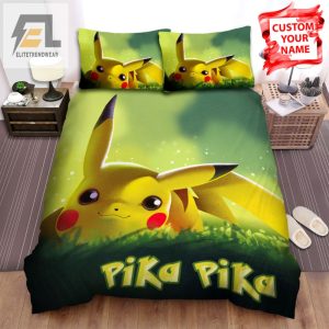 Snuggle With Pikachu Quirky Custom Grass Bed Sheets elitetrendwear 1 1