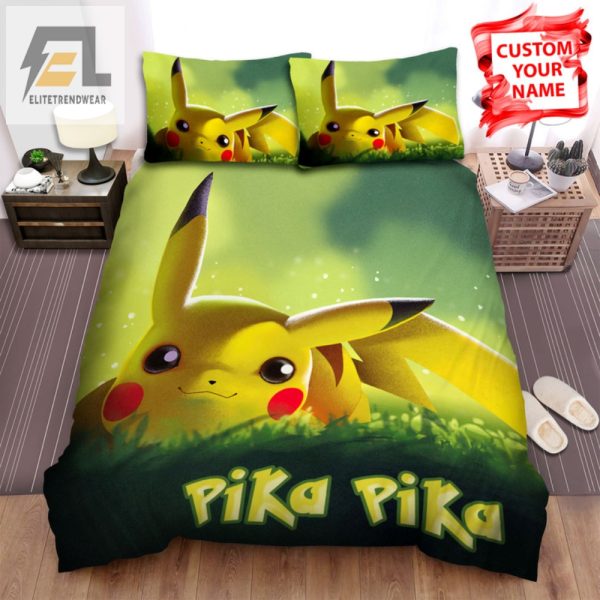 Snuggle With Pikachu Fun Grass Bed Duvet Cover Set elitetrendwear 1