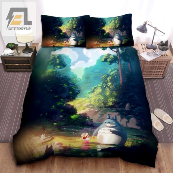 Whimsical Totoro Fishing Duvet Cover Cozy Humor Bedding elitetrendwear 1