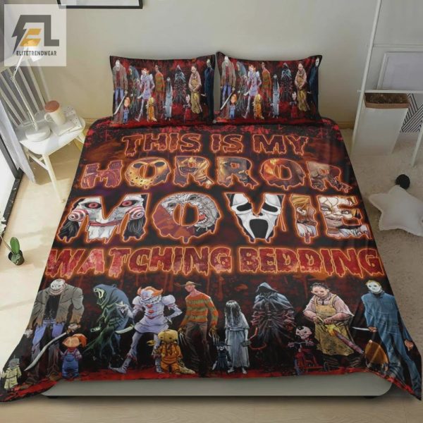 Funny Horror Movie Watching Duvet Comfy Unique Bedding Set elitetrendwear 1