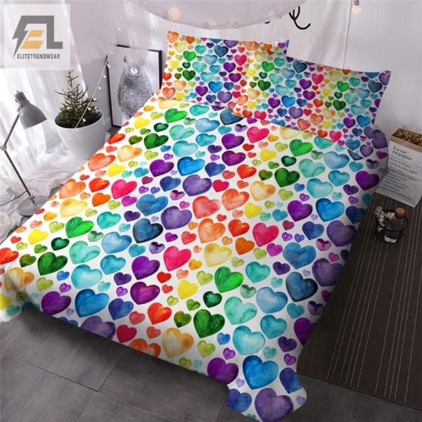 Snuggle In Love Quirky Rainbow Hearts Duvet Cover Set elitetrendwear 1