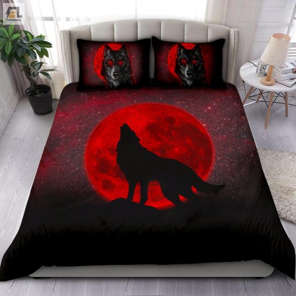 Howling Good Sleep Wolf Red Moon Duvet Set Galactic Comfort elitetrendwear 1