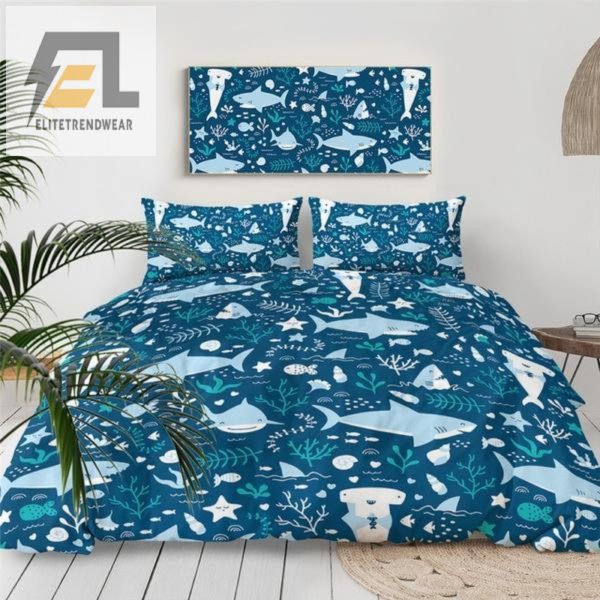 Sleep With Sharks Funny Cartoon Shark Duvet Cover Set elitetrendwear 1