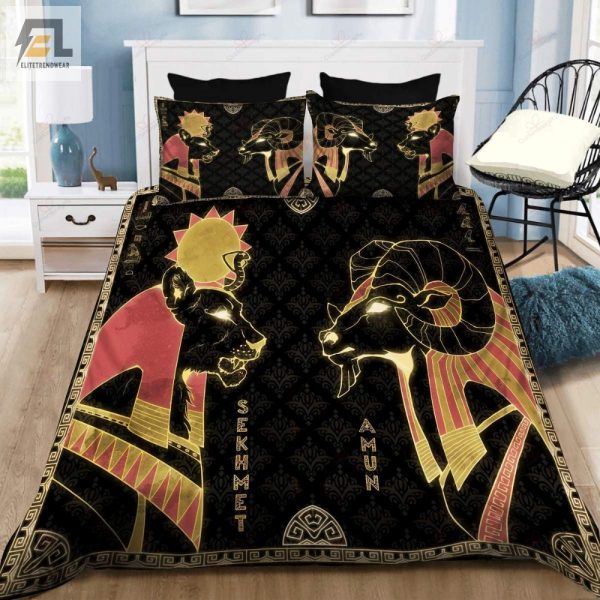 Sleep Like A Pharaoh Amun Sekhmet Cozy Duvet Set elitetrendwear 1