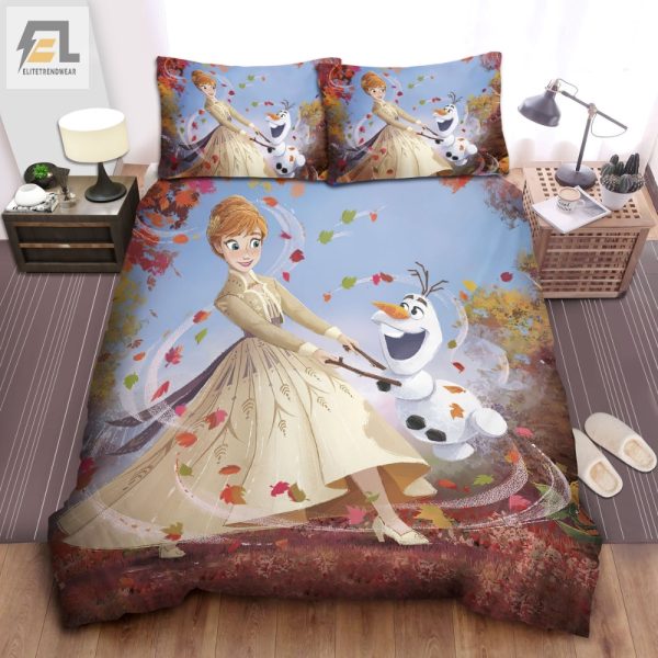 Cozy Up With Frozen Anna Olaf Dancing In Leaves Duvet Set elitetrendwear 1