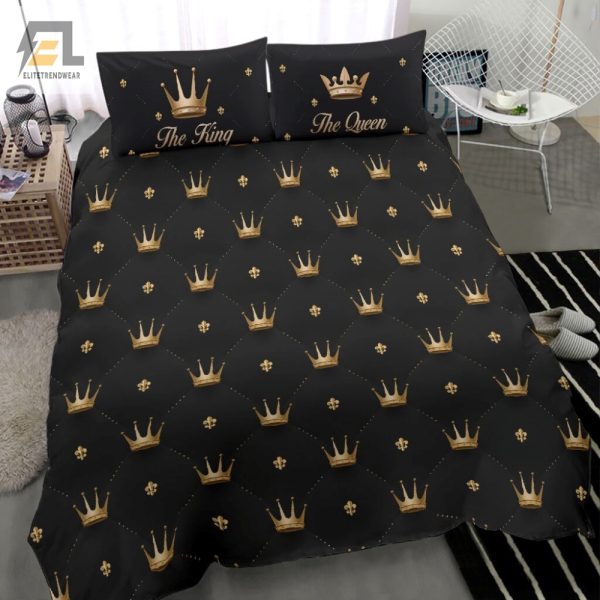 Sleep Like Royalty Hilarious King Queen Crown Bedding Set elitetrendwear 1