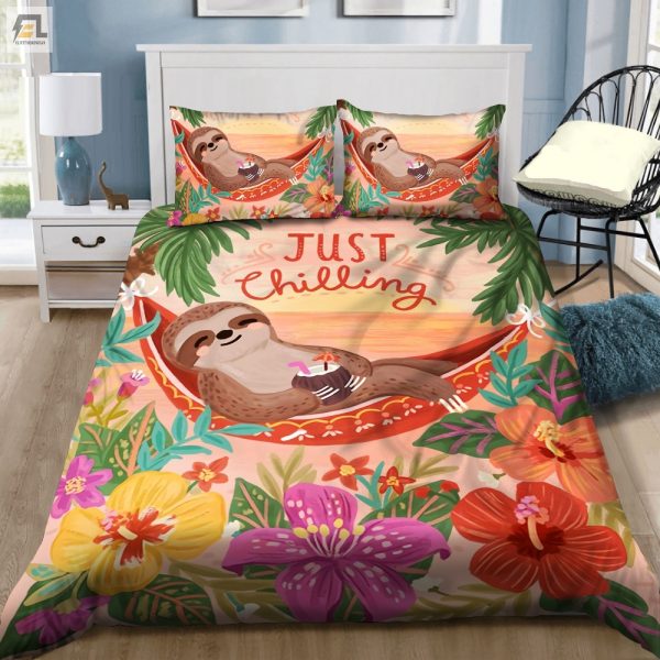 Chill Vibes 3D Sloth Hawaii Duvet Cover Set Hilarious Cozy elitetrendwear 1