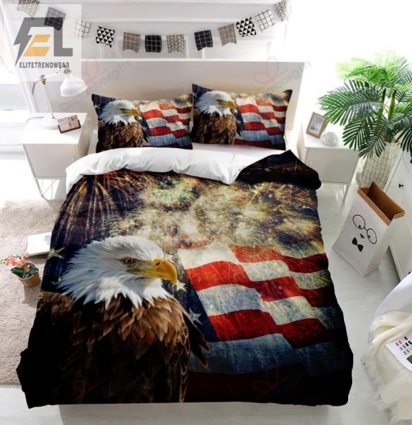 Explosive Comfort Bald Eagle Flag Fireworks Duvet Set elitetrendwear 1