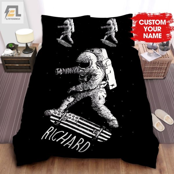 Skateboarding Astronaut Bedding Space Meets Skate Fun elitetrendwear 1