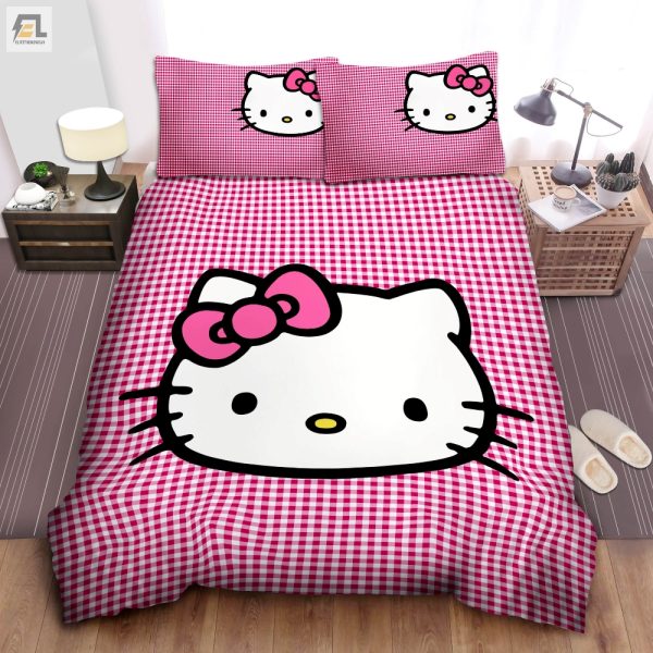 Dream In Pink Cozy Hello Kitty Plaid Duvet Set Bedding elitetrendwear 1
