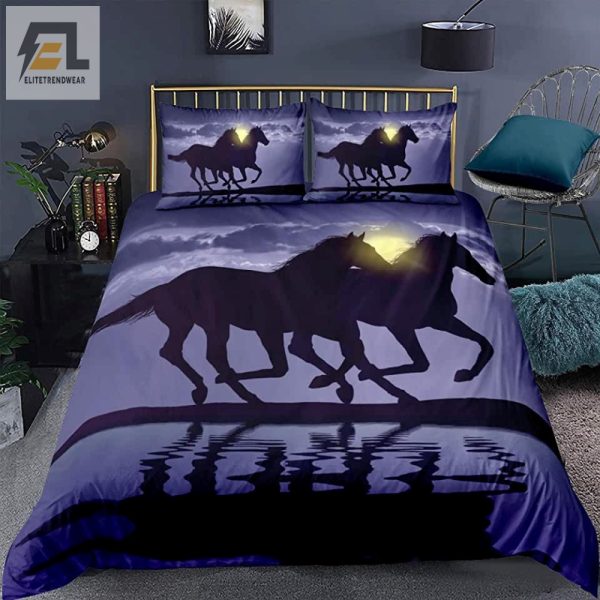 Gallop Into Comfort Funny Black Horse Duvet Bedding Set elitetrendwear 1