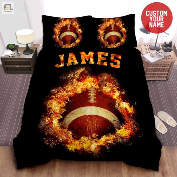 Score Big Dreams Comfy Personalized Burning Football Bedding elitetrendwear 1