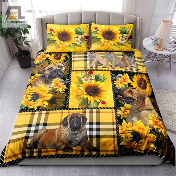 Mastiff Sunflower Tartan Cozy Quirky Bedding Set elitetrendwear 1