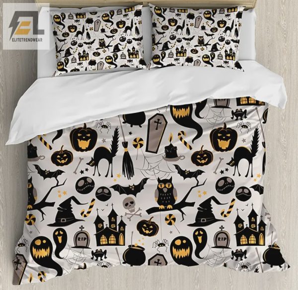Spooky Skulls Cozy Laughs Halloween Duvet Cover Set elitetrendwear 1