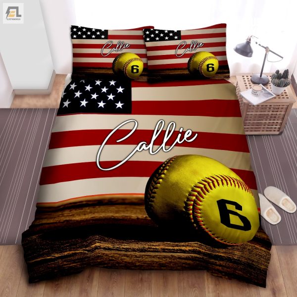 Sleep Like A Champ Custom Name Flag Softball Duvet Set elitetrendwear 1