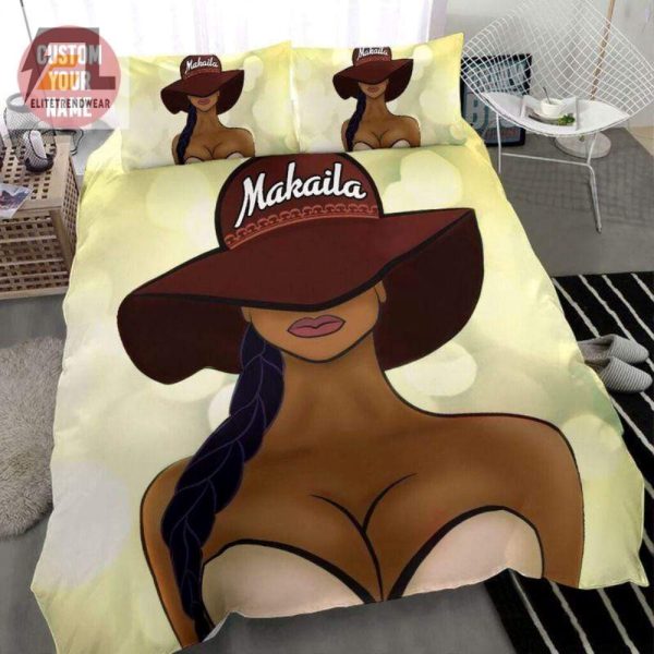 Sassy Black Girl Big Hat Custom Name Duvet Unique Fun elitetrendwear 1