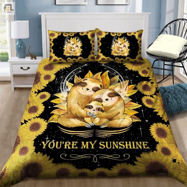 Snuggle In Sunshine 3D Sloth Sunflower Duvet Set elitetrendwear 1