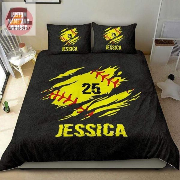 Snuggle Up Funny Custom Softball Name Number Bedding Set elitetrendwear 1