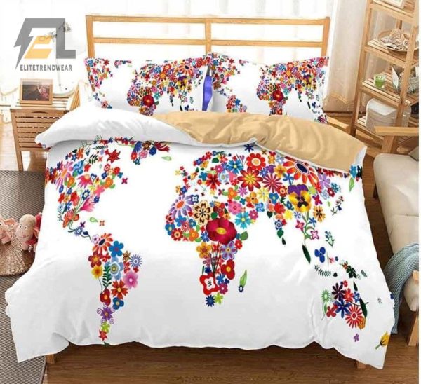Map Lover Gift Hilarious World Map Flower Duvet Cover Set elitetrendwear 1