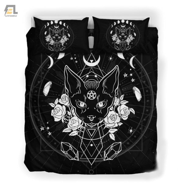 Purrrfectly Witchy Wicca Cat Duvet Cover Set Spookily Cozy elitetrendwear 1