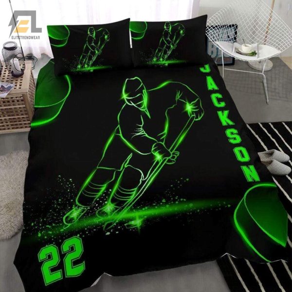 Sleep Like A Champ Custom Neon Name Hockey Duvet Set elitetrendwear 1