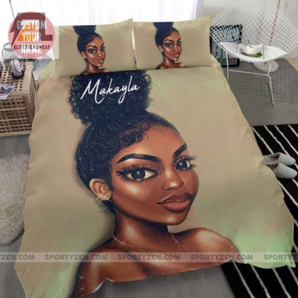 Slay All Day Custom Name High Bun Girl Duvet Sets elitetrendwear 1